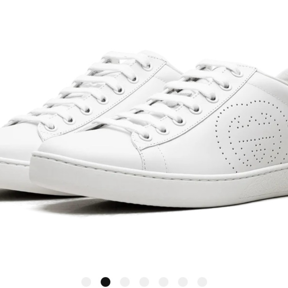 Gucci White Leather Low-Top Sneakers with Perforated G Detail